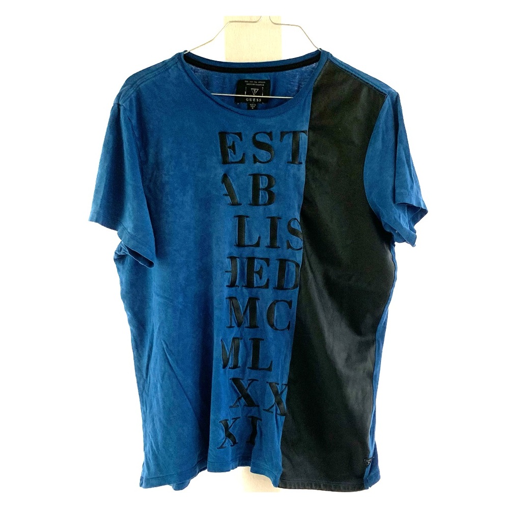 Men’s Blue Guess T-shirt With Leather Decal
